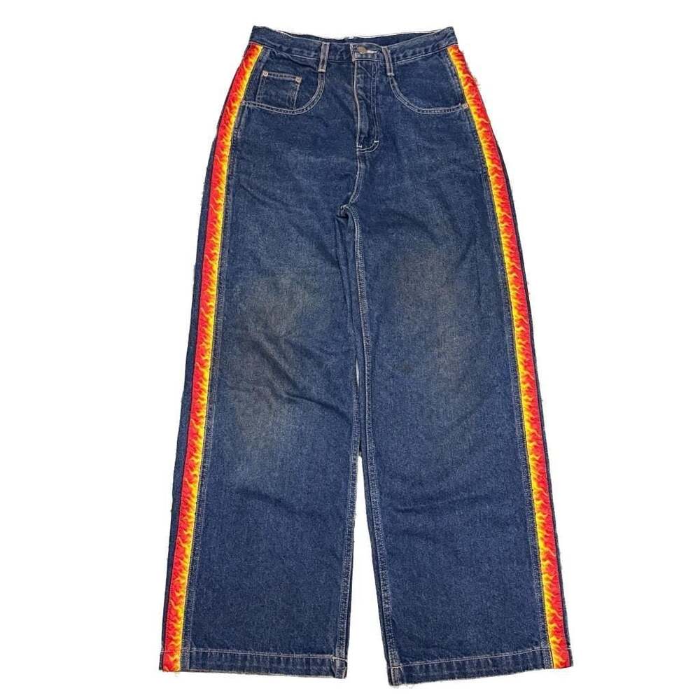 Vintage Jordache Wide Leg Jeans Flame Side Stripe Y2K Skater Size 15 Denim